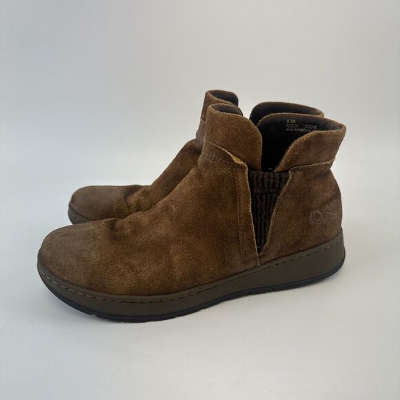 Born Brown Suede Wool Ankle Boots Side Zip Flat Comfort F03226 Womens 8.5 M - Picture 1 of 14